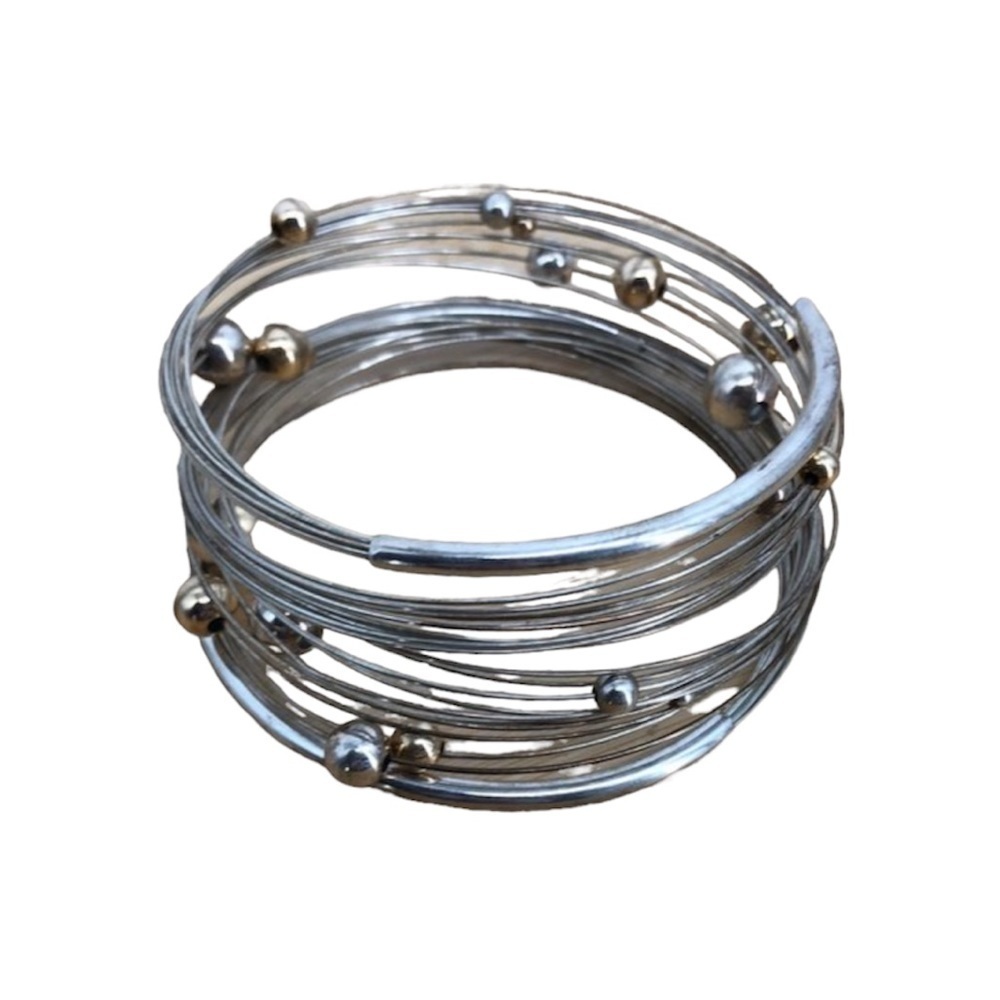 Multi-layer silver wrap bracelet gold and silver beads